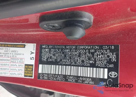 2018 Toyota Prius Three from USA, damaged, VIN JTDKARFU8J3551006
